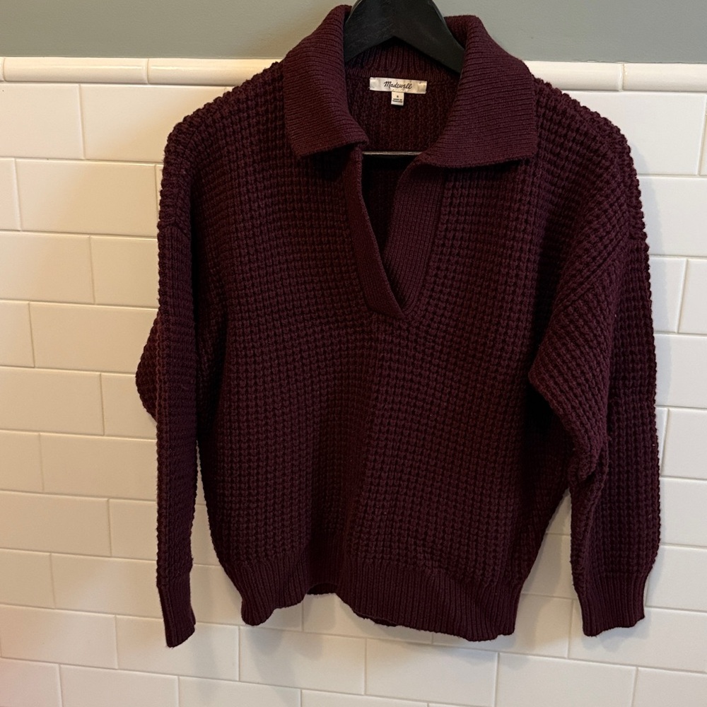 Madewell striped waffle-knit Henley sweater polo collar, size S, MSRP $118